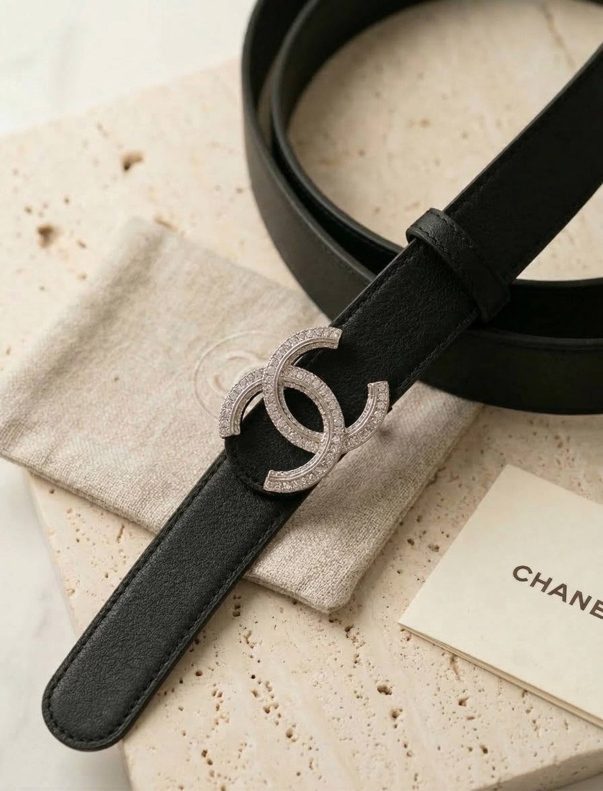 Chanel Crystal CC Buckle Belt – Grained Calfskin | Black & Silver