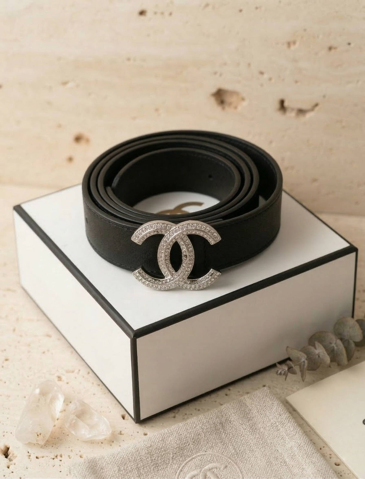Chanel Crystal CC Buckle Belt – Grained Calfskin | Black & Silver