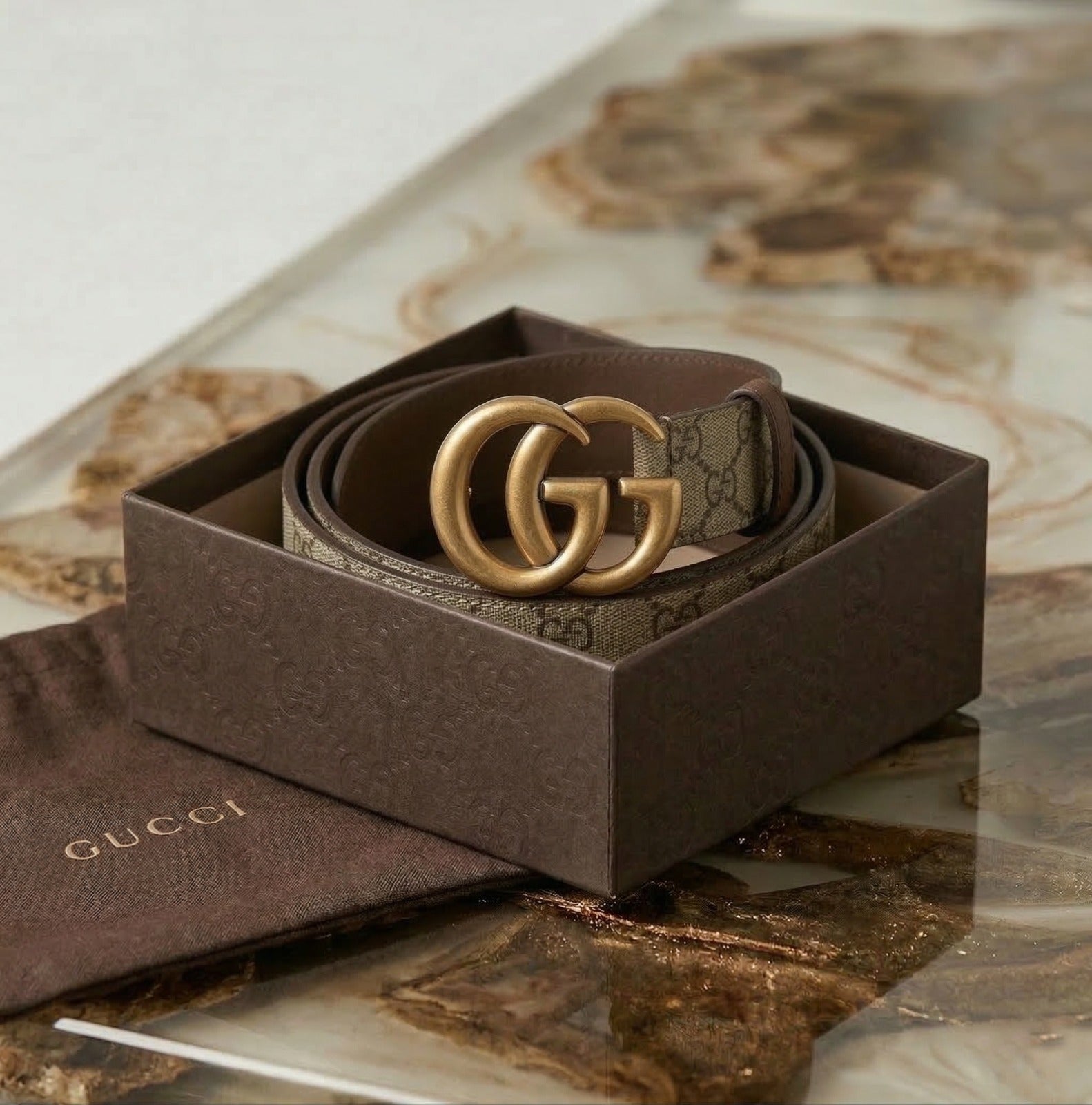 Gucci Reversible GG Marmont Belt – GG Supreme Canvas & Brown Leather