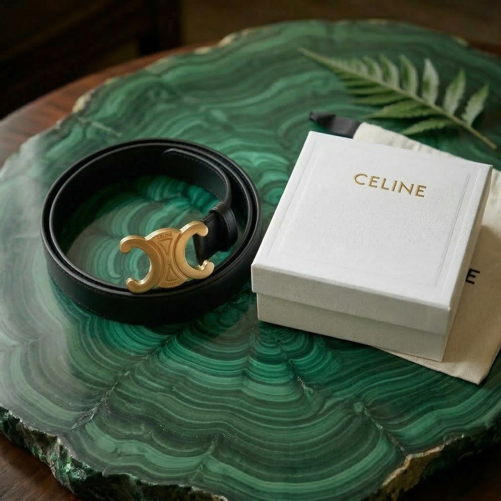 Celine Triomphe Medium Belt – Smooth Calfskin | Black & Gold