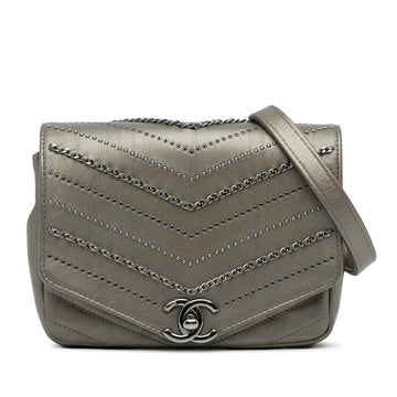Chanel Envelope Square Chain Flap Bag Chevron Embellished Calfskin Mini