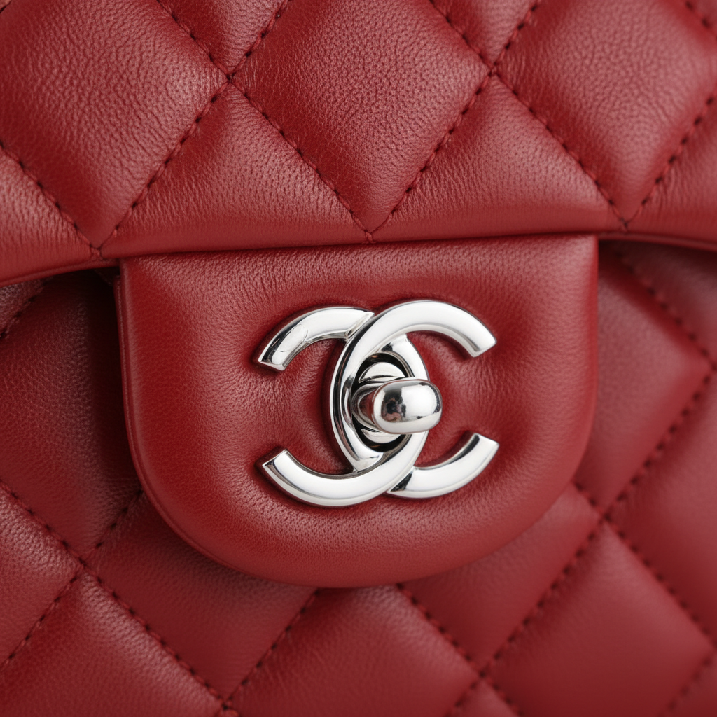 Chanel Red Double Flap - Clasp Closeup
